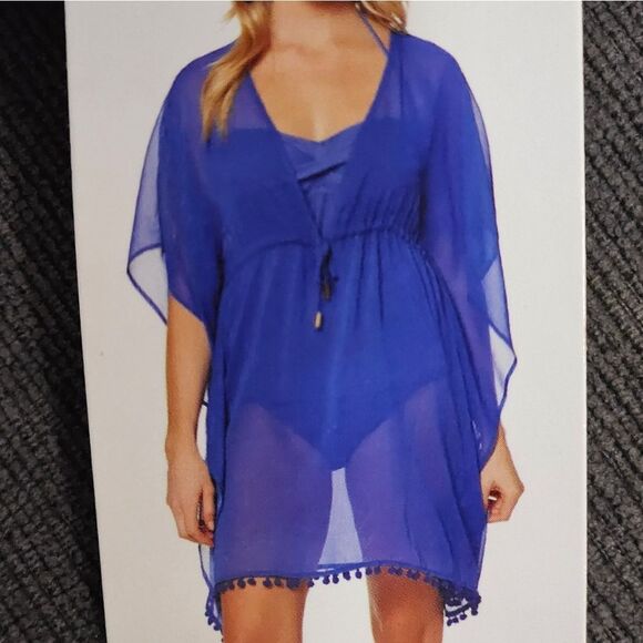 Ellen Tracy Women's Blue Loose Flowy Bathing Suit Cover Up Tunic wrap Size XL - Picture 15 of 15